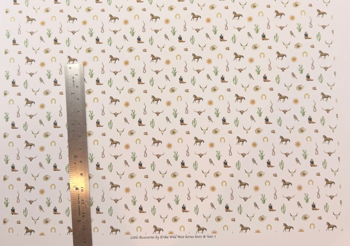 Wallpaper/fabric, Wild west horses, boots & hats 1.   - 1/48 scale
