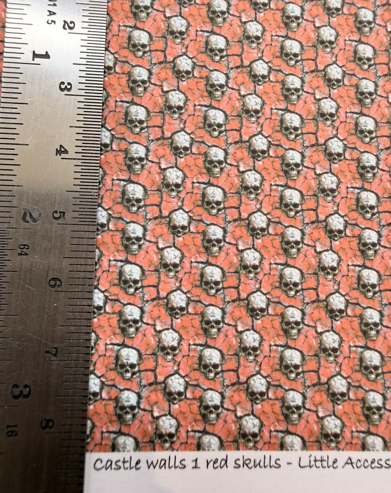 Wallpaper/fabric. Castle walls 1 red skulls  1/48 scale.