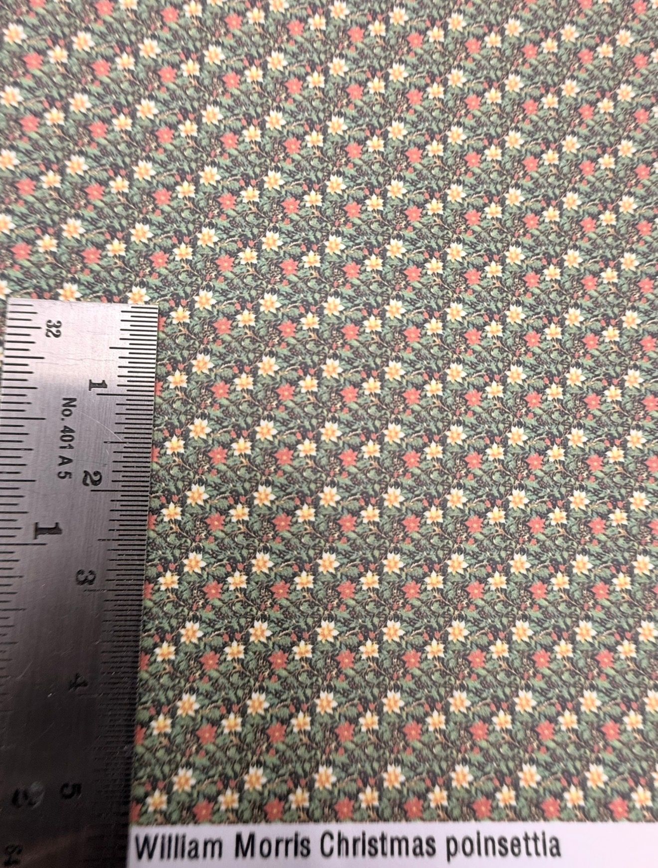 Wallpaper/fabric. William Morris Christmas poinsetia. 1/48 scale