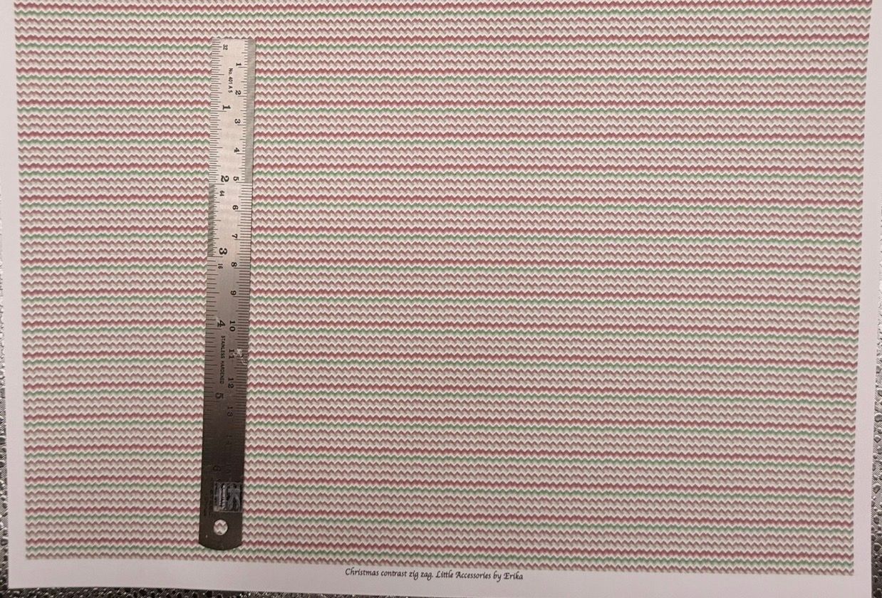 Wallpaper/fabric. Christmas contrast zig zags  1/48 scale