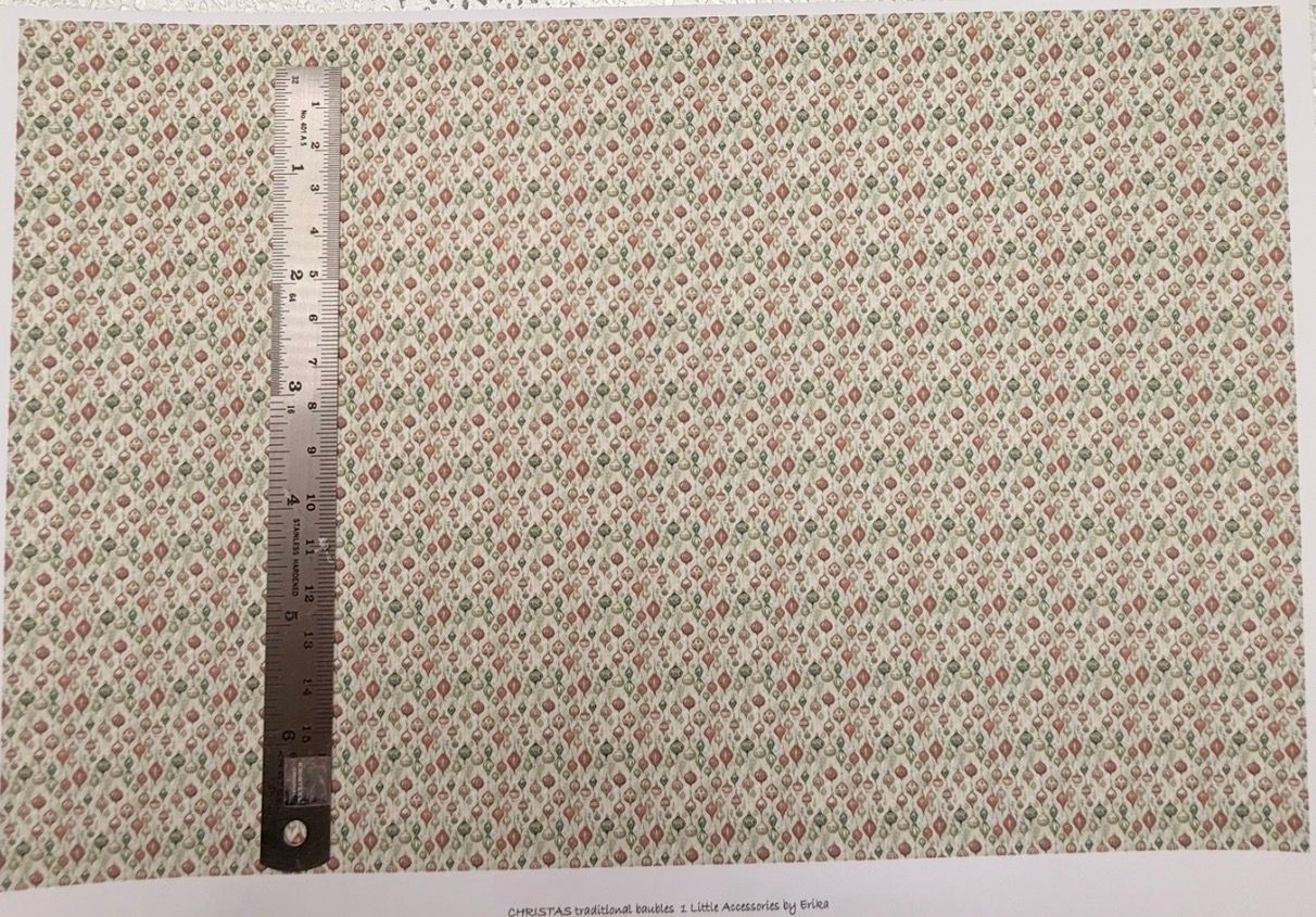 Wallpaper/fabric Christmas traditional baubles 1  - 1/48 scale