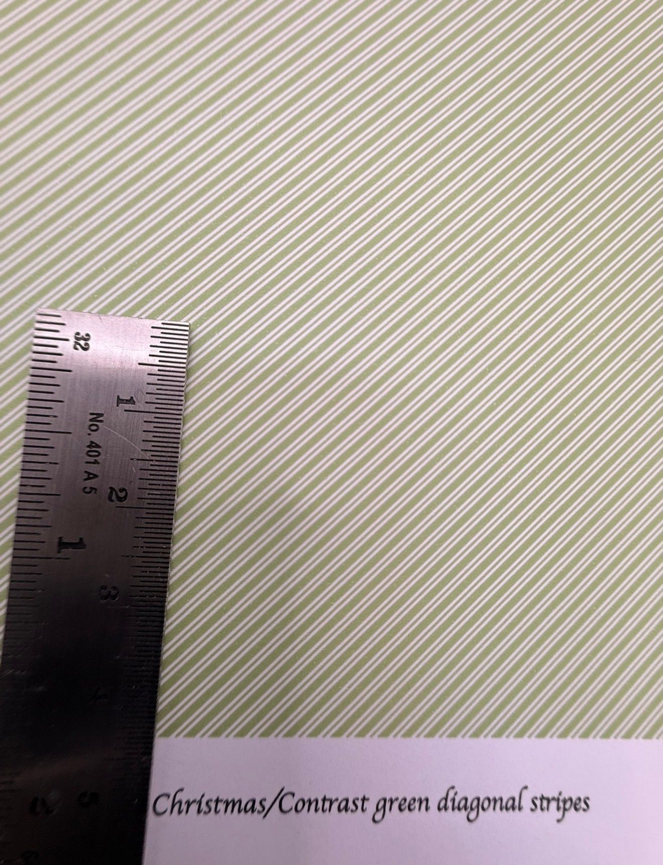 Wallpaper/fabric. Christmas/contrast green diagonal stripes. 1/48 scale