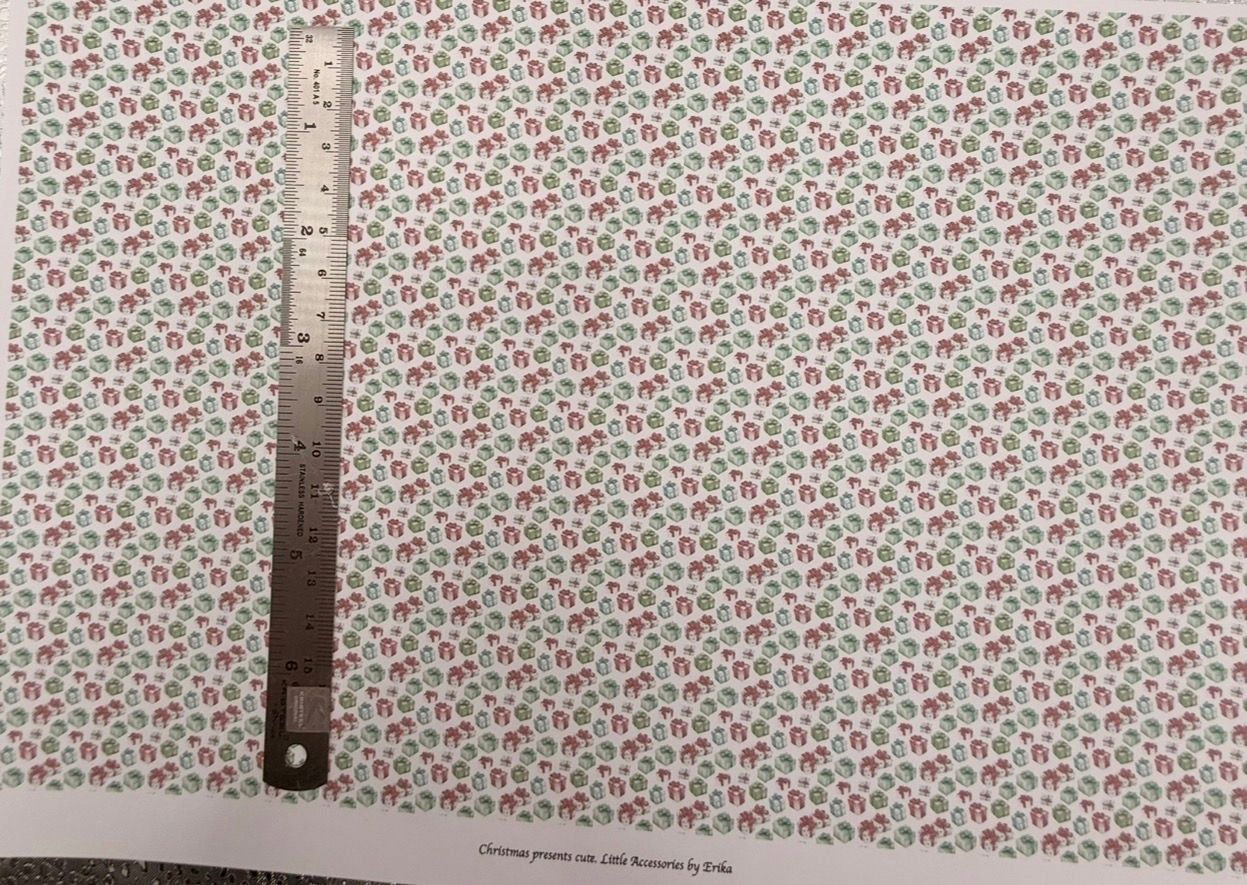 Wallpaper/fabric. Christmas presents cute. 1/48 scale