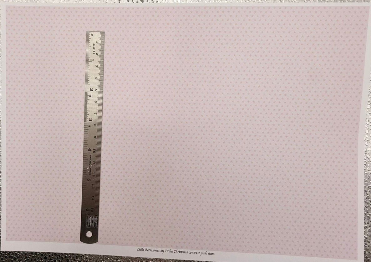 Wallpaper/fabric. Christmas contrast pink stars. 1/48 scale