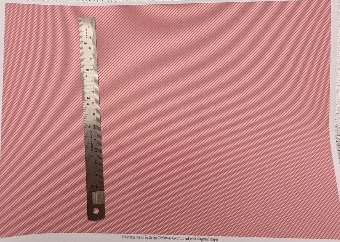 Wallpaper/fabric. Christmas contrast red/pink diagonal stripes. 1/48 scale