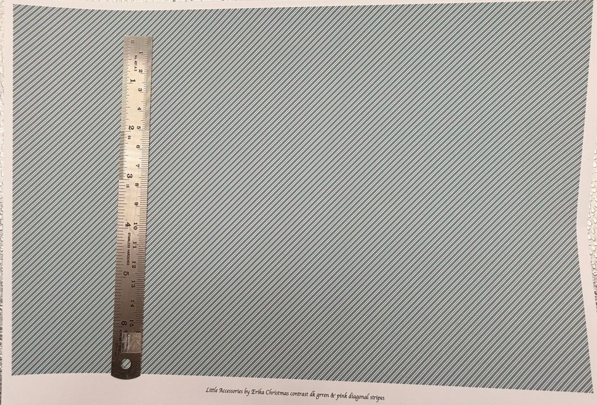 Wallpaper/fabric. Christmas contrast dk green diagonal stripes. 1/48 scale