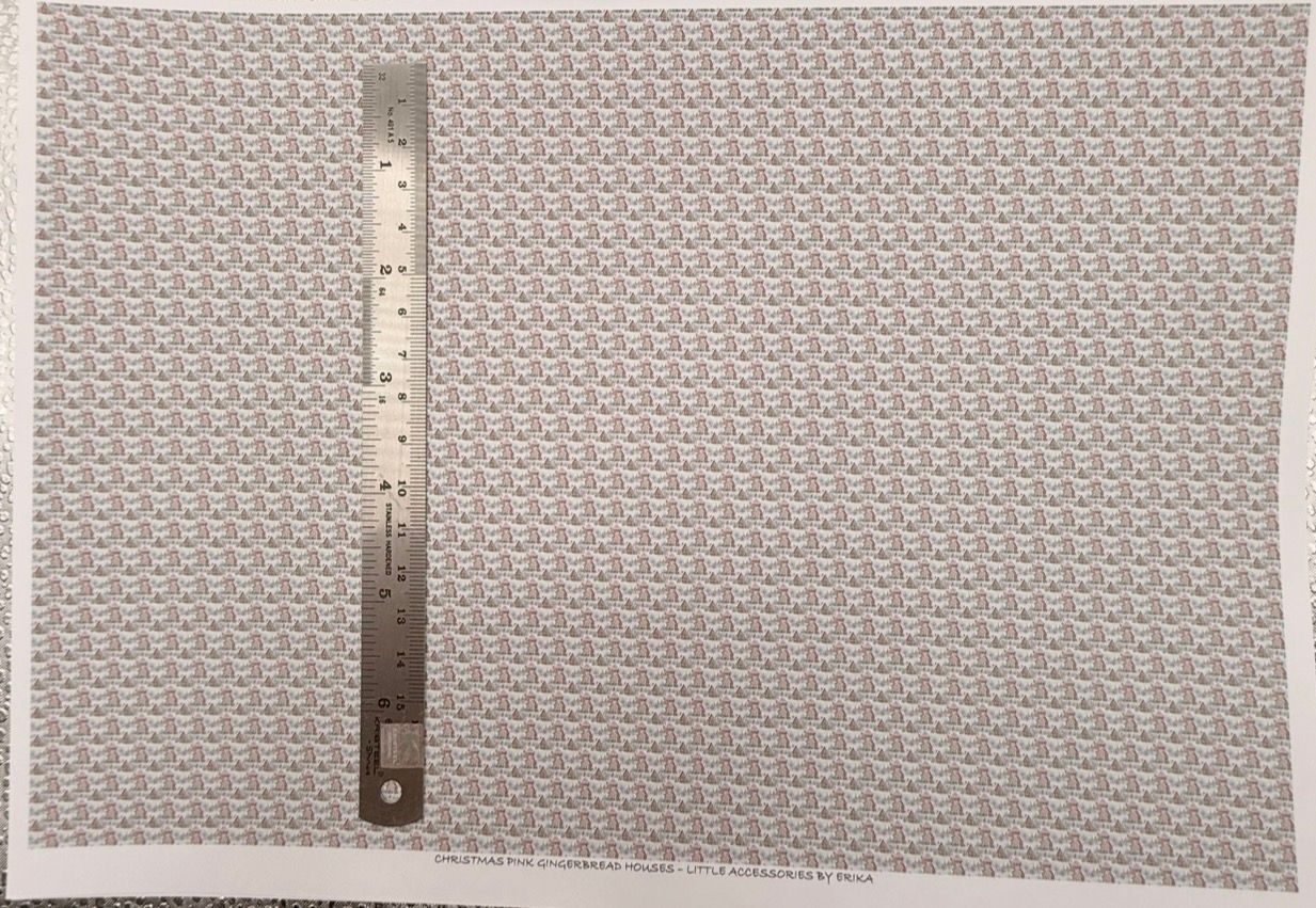 Wallpaper/fabric. Pink gingerbread houses 1/48 scale