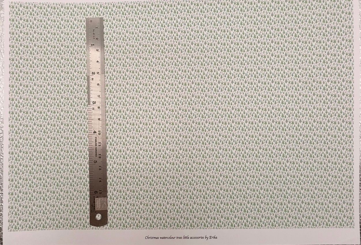 Wallpaper/fabric. Christmas watercolour trees. 1/48 scale