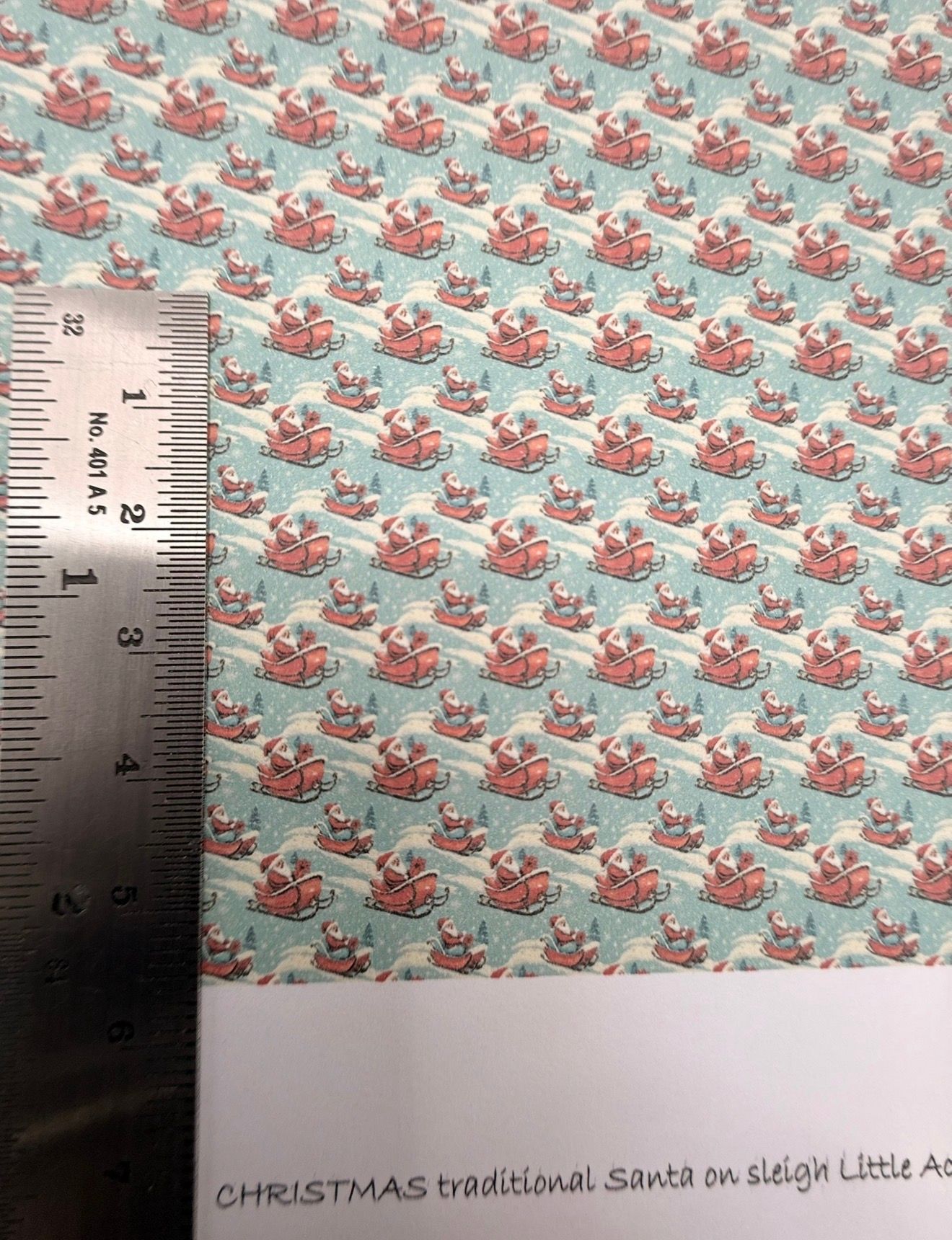 Wallpaper/fabric. Christmas traditional santa on sleigh. 1/48 scale