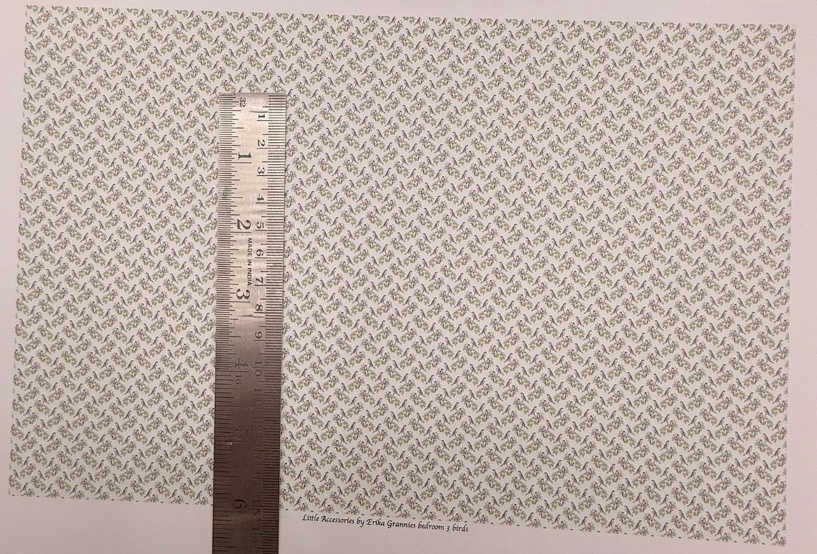 Wallpaper/fabric. Grannies bedroom 3 birds 1/48 scale