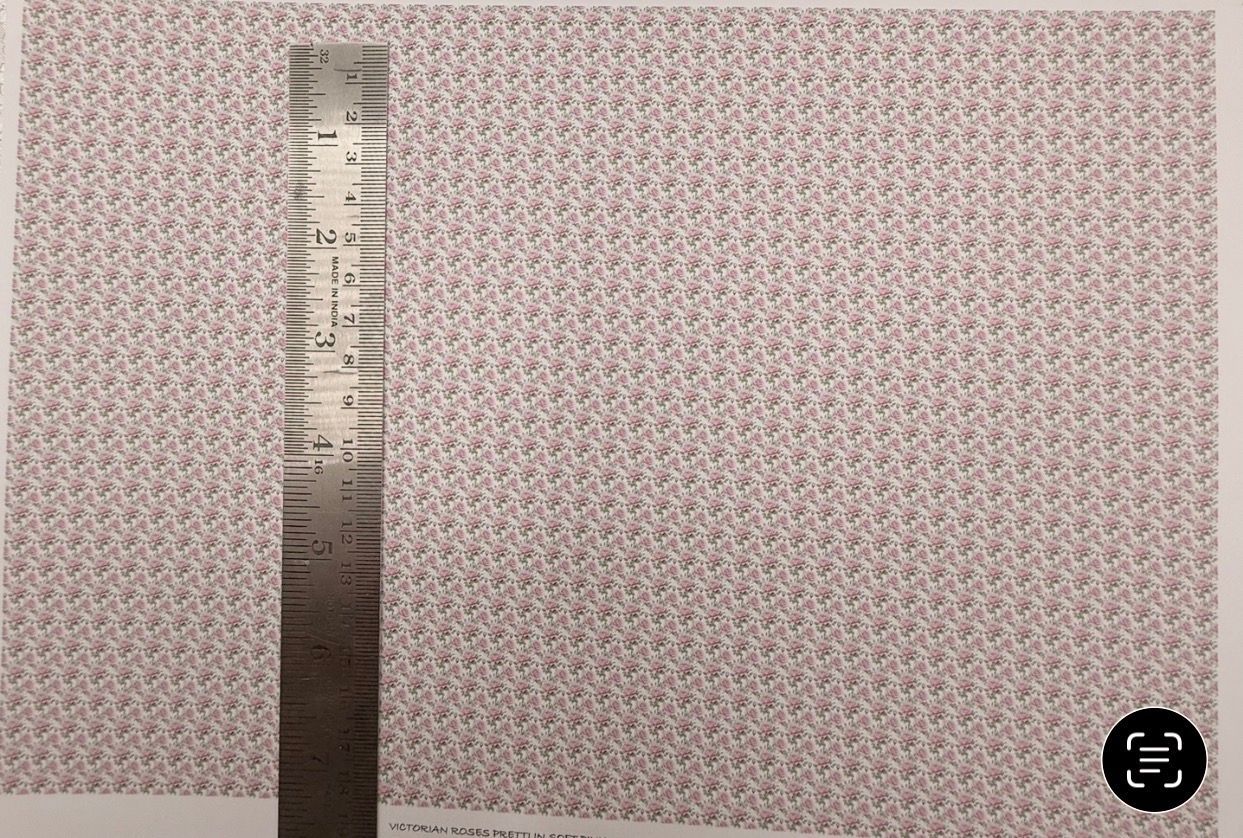 Wallpaper/fabric. Victorian roses pretty in pink. !/48 scale