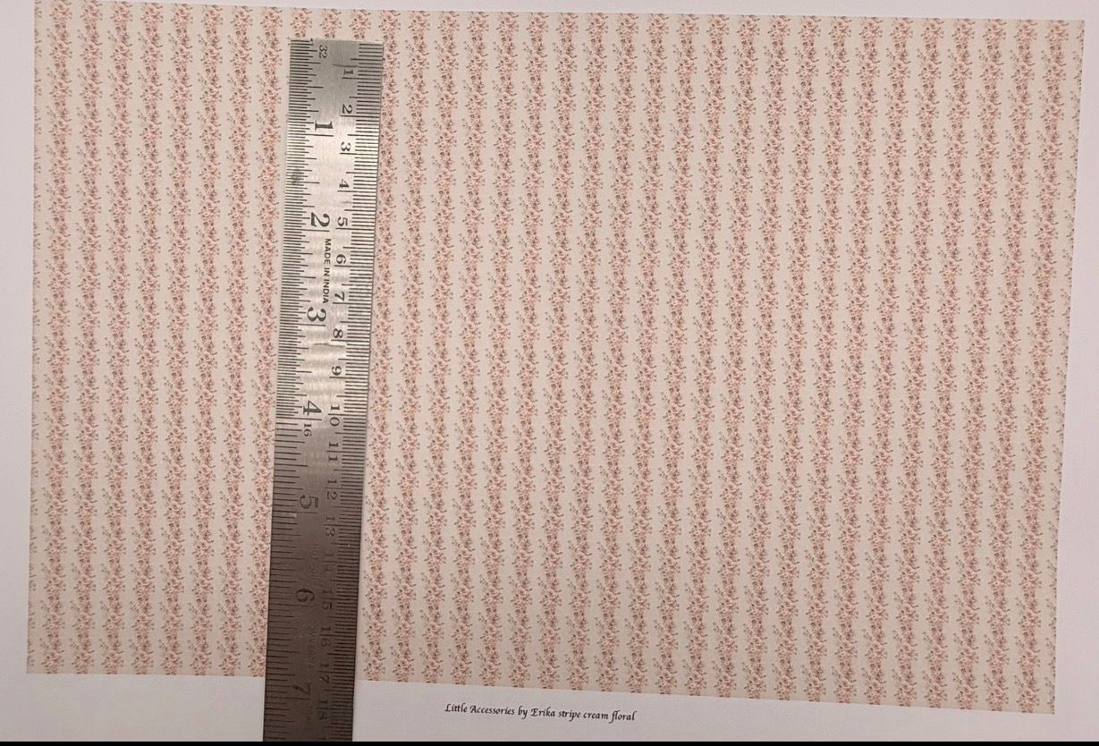 Wallpaper/fabric. Cream stripw floral. 1/48 scale .
