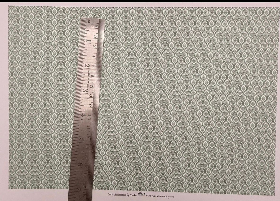 Wallpaper/fabric. Victorian 6 Arsenic green. 1/48 scale