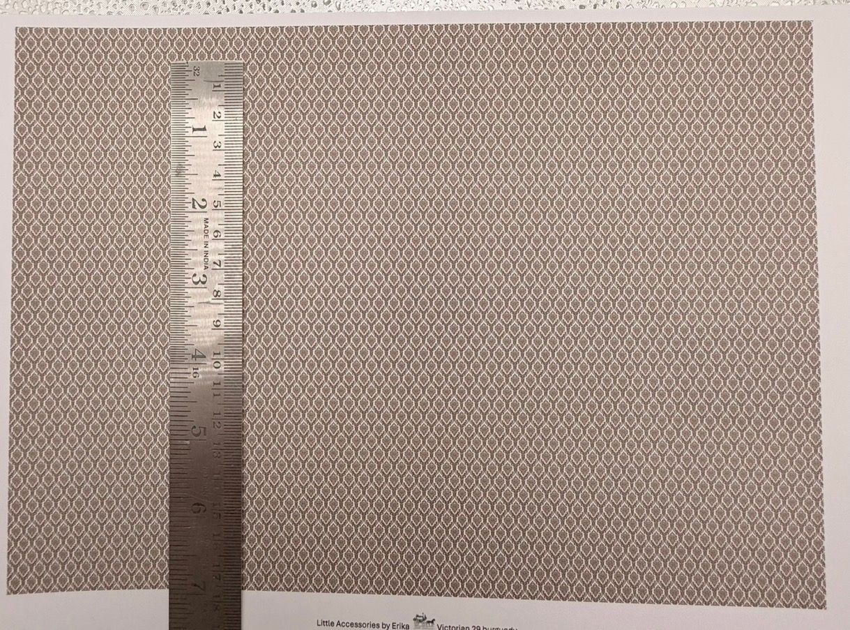 Wallpaper/fabric. Victorian 29 burgundy. 1/48 scale