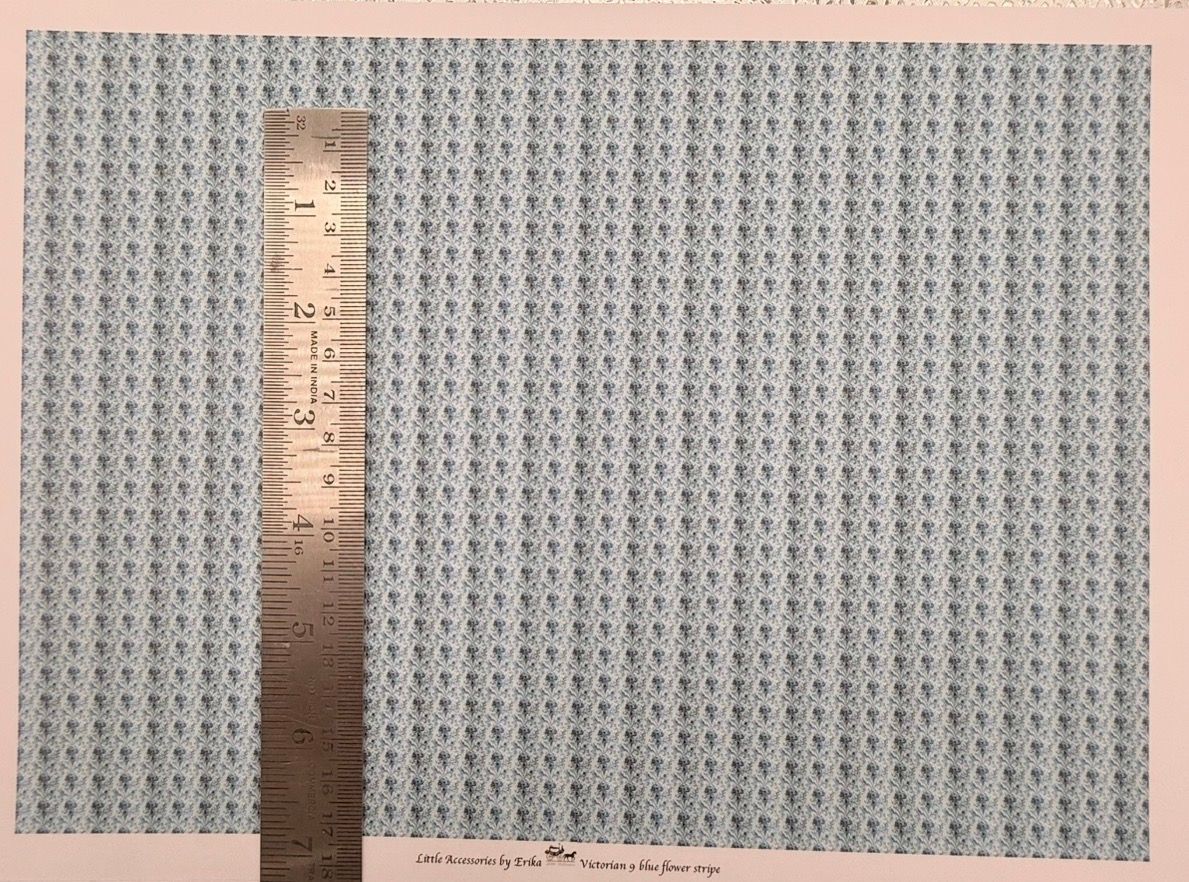 Wallpaper/fabric.Victorian 9 blue stripe flower. 1/48 scale