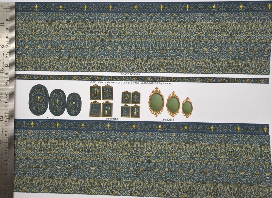 Wallpaper/fabric Georgian Navy & gold 3 - 1/48 scale