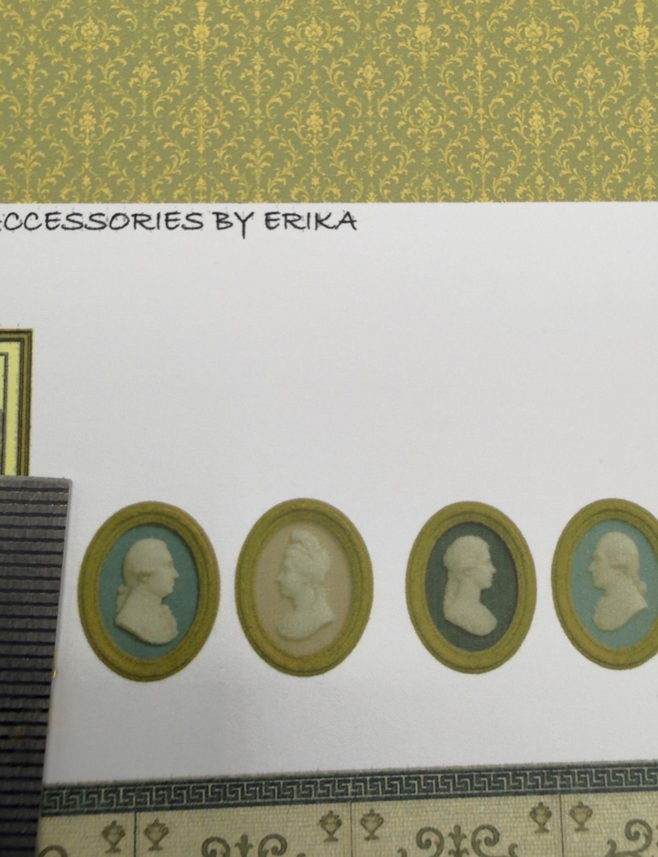 Wallpaper /fabric SET 1 Goergian gold with cameos. 1/48 scale