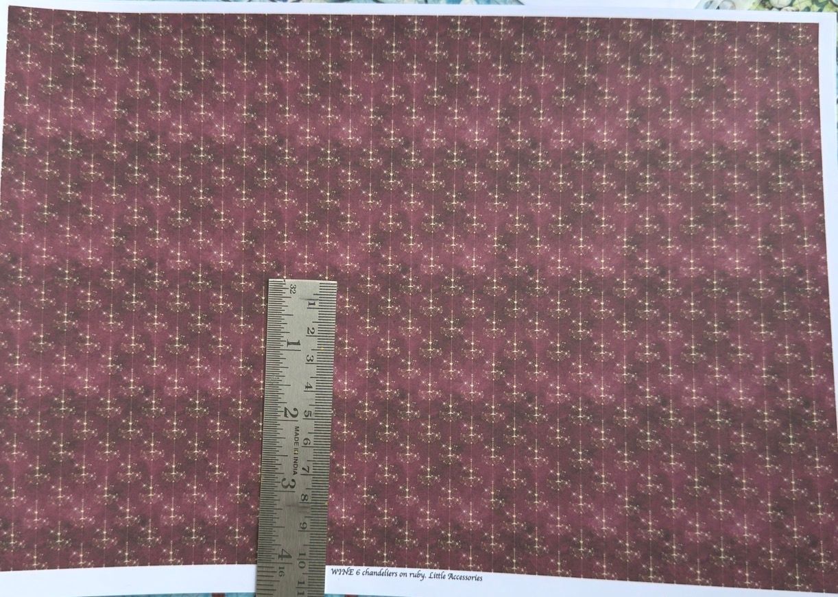 wallpaper/fabric/carpet. French wine 6 chandeliers on ruby 1/48 scale