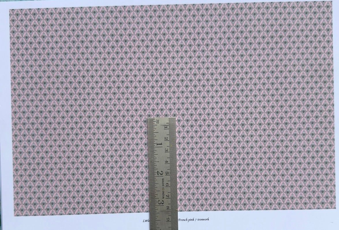 Wallpaper/ fabric. french pink 7 ironwork. 1/48 scale