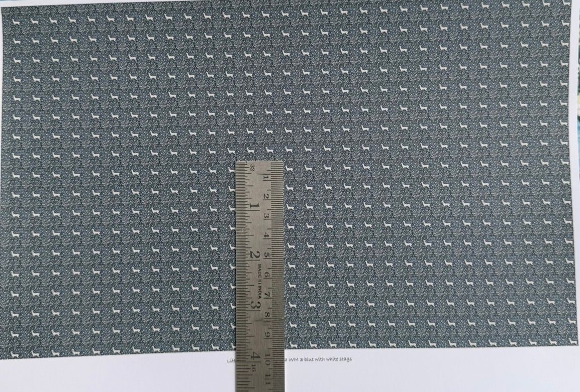 Wallpaper/fabric./carpet WM 3 blue with white stags. 1/48 scale .