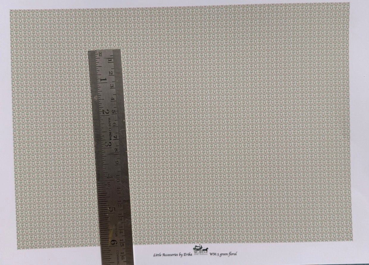 Wallpaper/fabric/carpet. WM 5 green floral. 1/48 scale