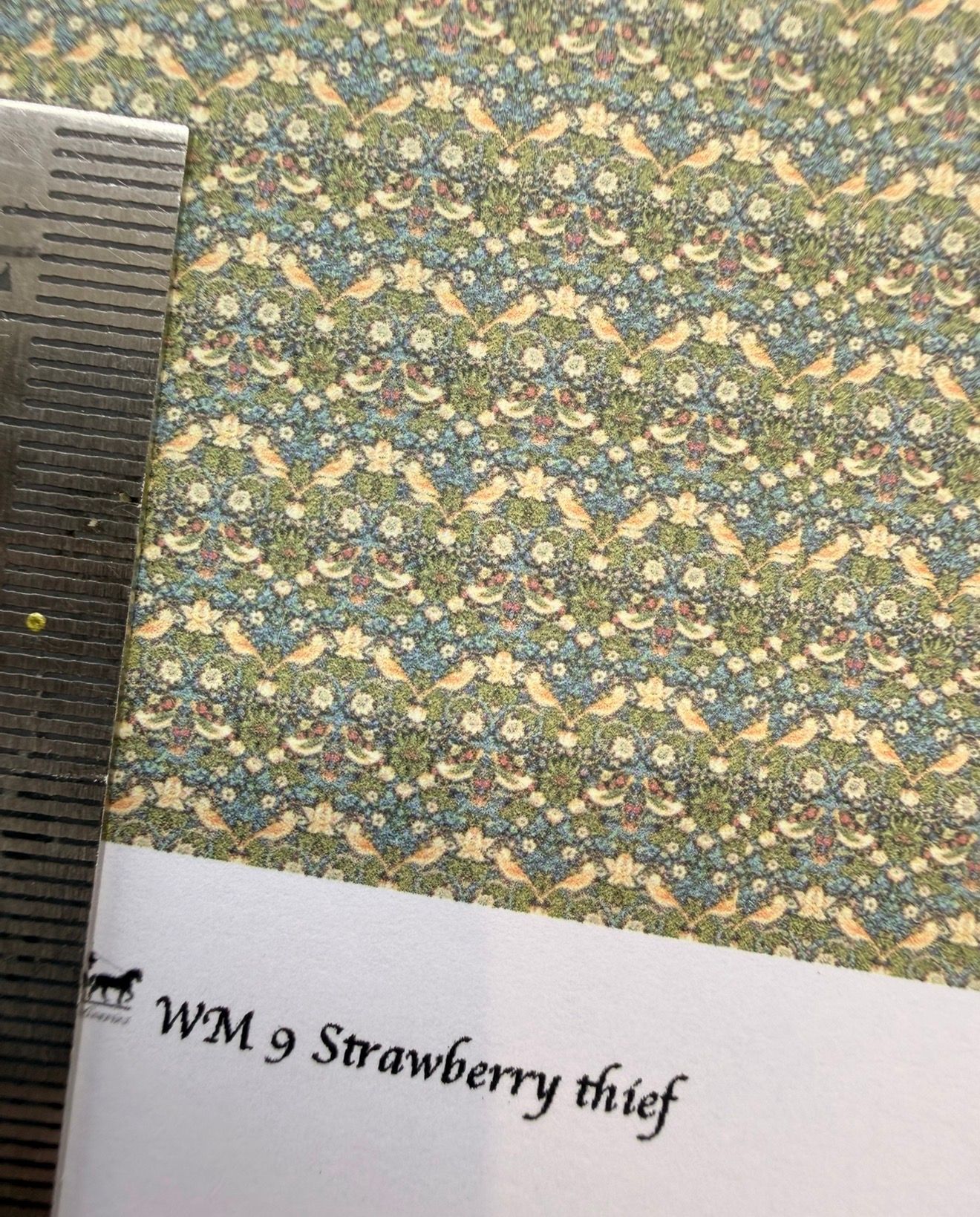 Wallpaper/fabric/carpet. William Morris 9 Strawberry thief. 1/48 scale