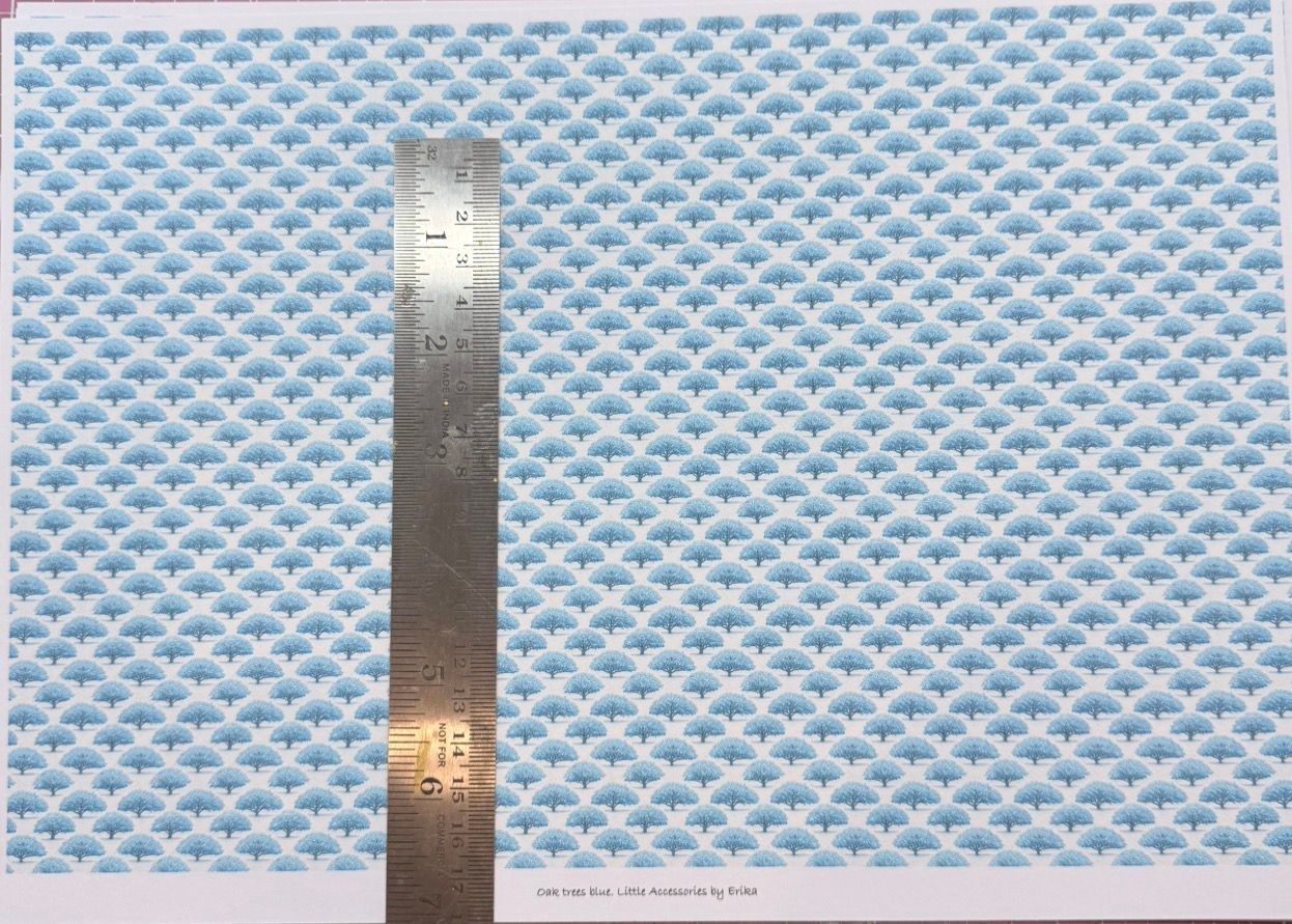 Wallpaper/fabric/carpet. Oak trees blue. 1/48 scale