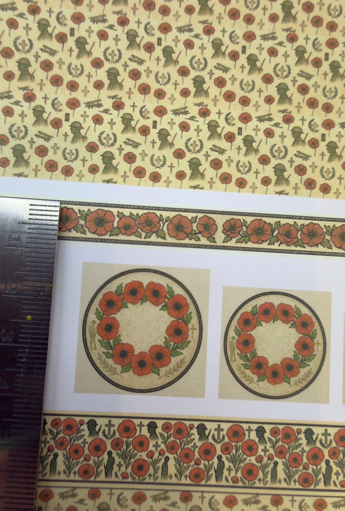 Wallpaper/fabric/carpet. WW1 Poppies & remembrance. 1/48 scale