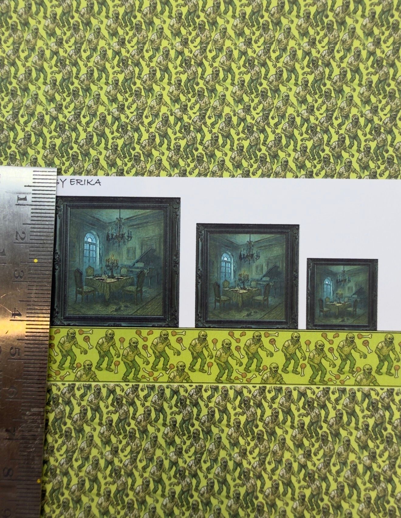 Wallpaper/fabric,carpet. SET Halloween zombies green 1/48 scale