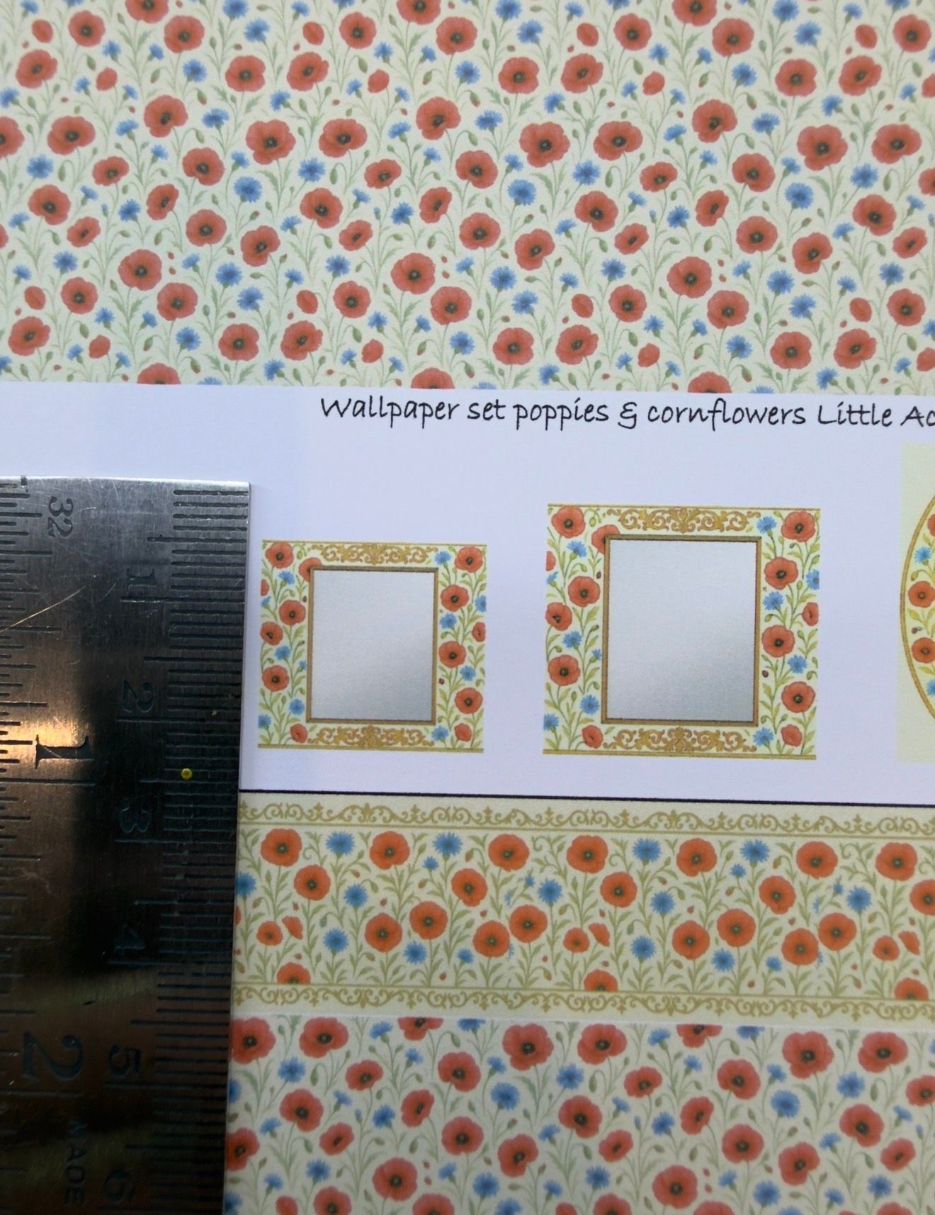 Wallpaper/fabric/carpet. SET poppies & cornflowers. 1/48 scale