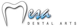 A logo for mesa dental arts with a tooth on it