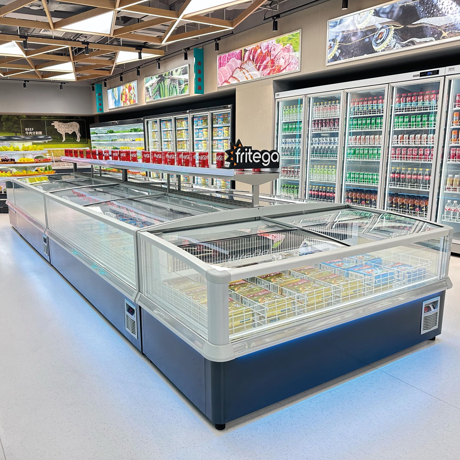 A family is shopping in a grocery store.