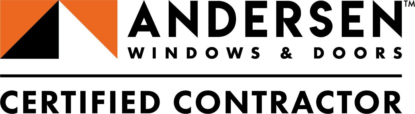 Andersen Windows & Doors Certified Contractor logo with orange, black and white colors.