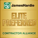 James Hardie Elite Preferred Contractor Alliance badge. Gold and green colors.