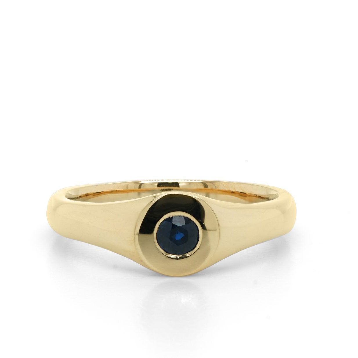 Round Aus Blue Sapphire 18y Signet Ring — Burleigh, QLD — Deer Honey Jewellery