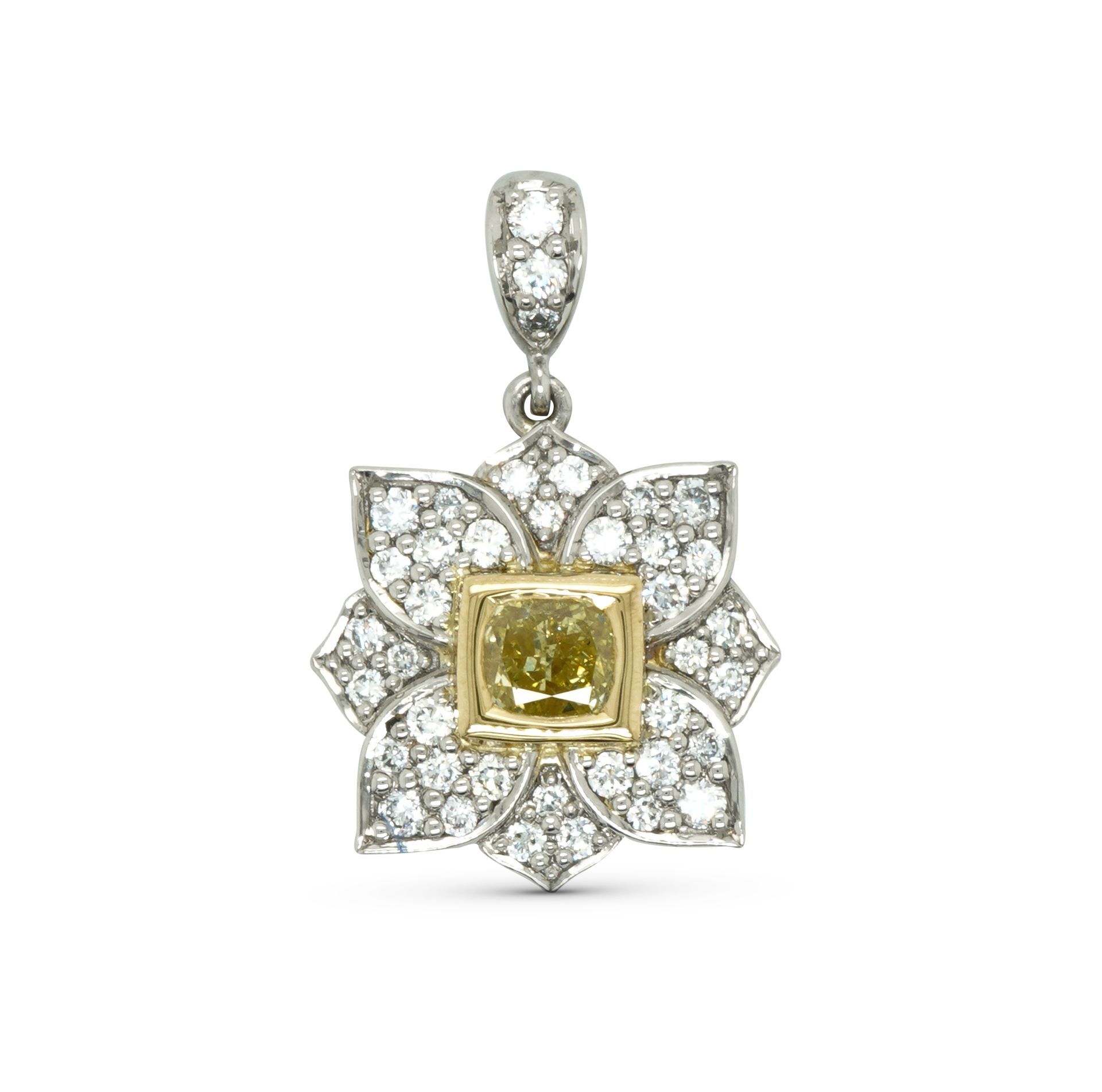 Yellow And White Diamond, Platinum Pendant — Burleigh, QLD — Deer Honey Jewellery