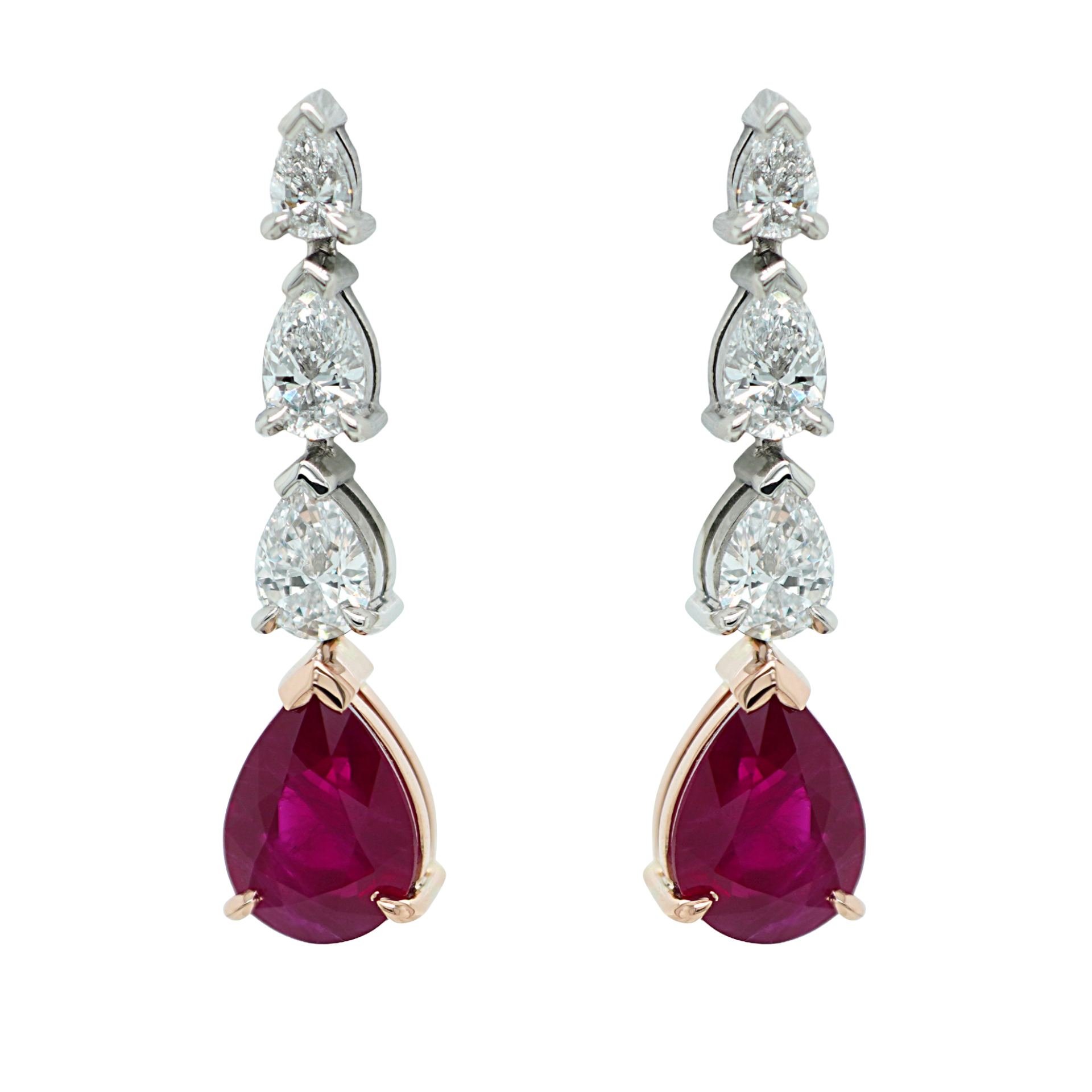 platinum and rose gold, diamond and ruby earrings — Burleigh, QLD — Deer Honey Jewellery