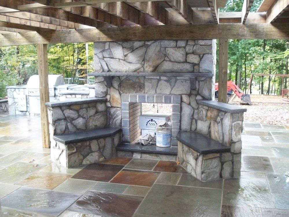 custom built outdoor fireplace - stone masonry in Middletown, NJ