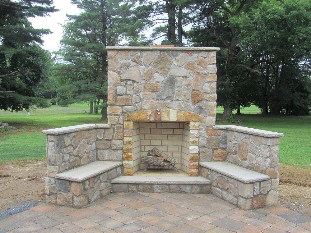 stone outdoor fireplace - residential masonry in Middletown, NJ