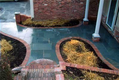Blue Stone Walkway with Red Brick Border - residential masonry in Middletown, NJ