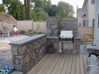 stone barbecue area - custom masonry clearing land to begin patio remodel - residential masonry in Middletown, NJ