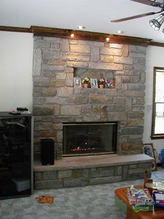 grey brick fireplace - masonry contracting company in Middletown, NJ