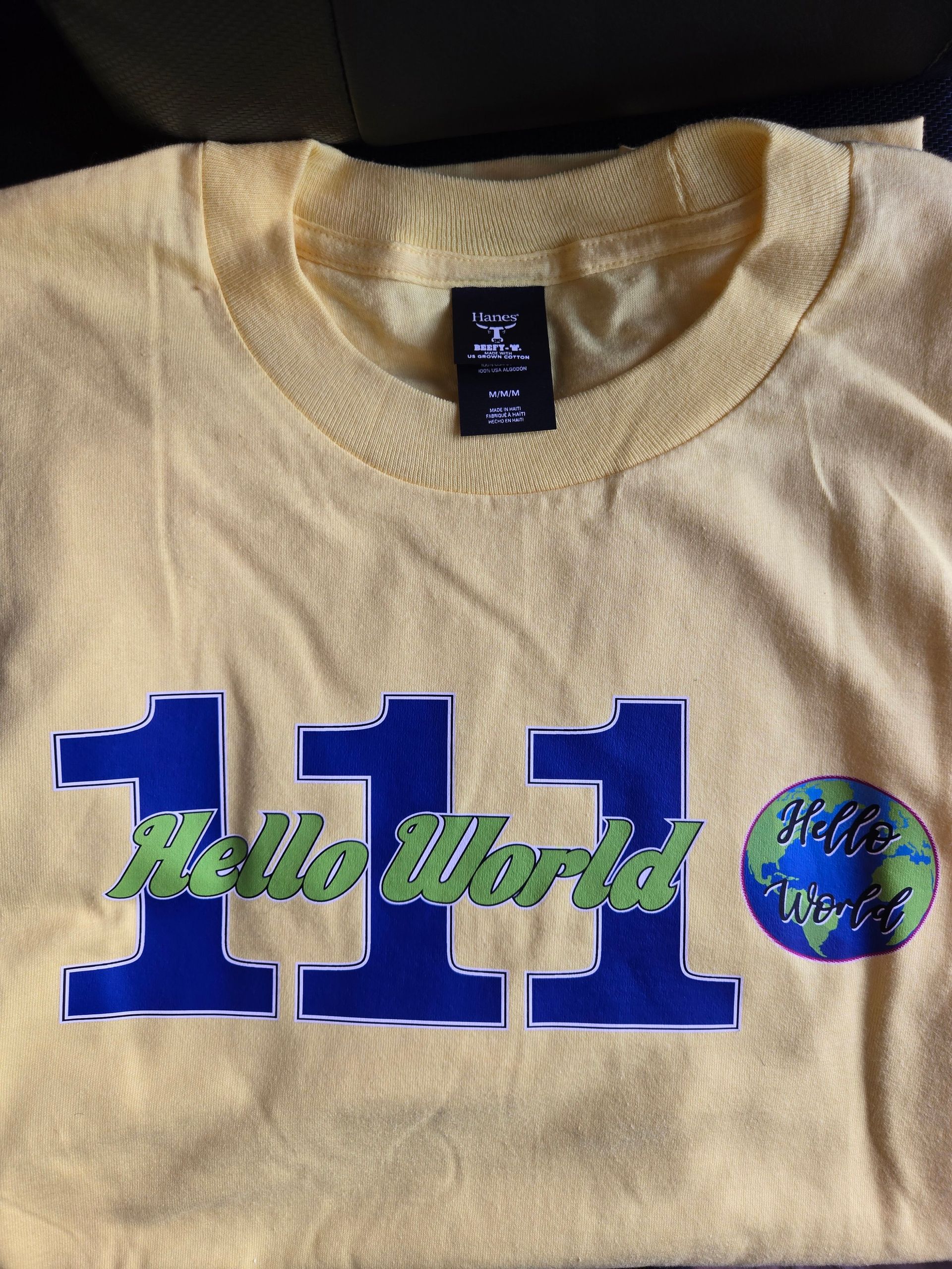 Yellow t-shirt with blue 