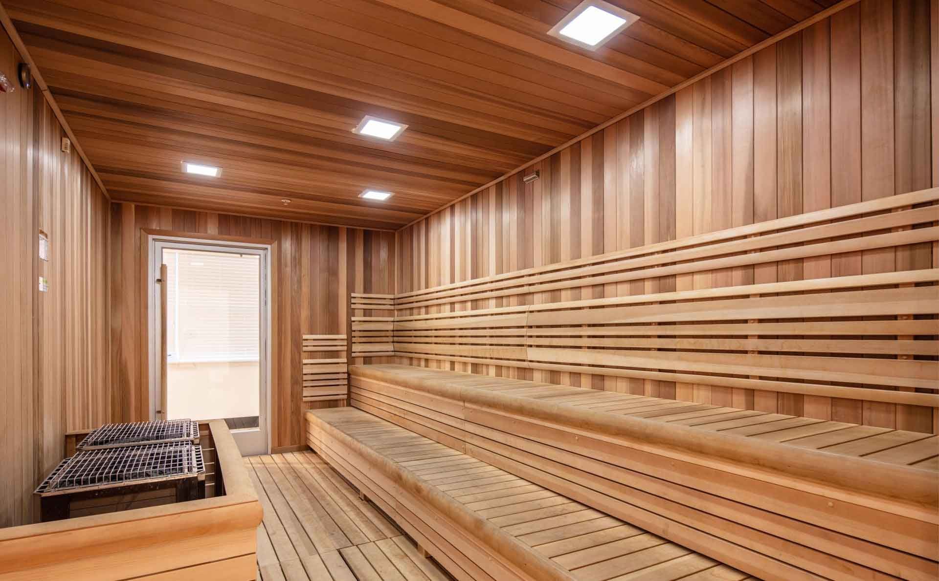 Evolve Bloomington Apartment Sauna.