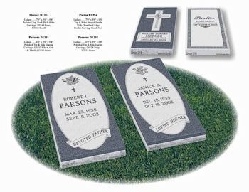 Two grave markers for robert and janice parsons are sitting on top of a lush green field.