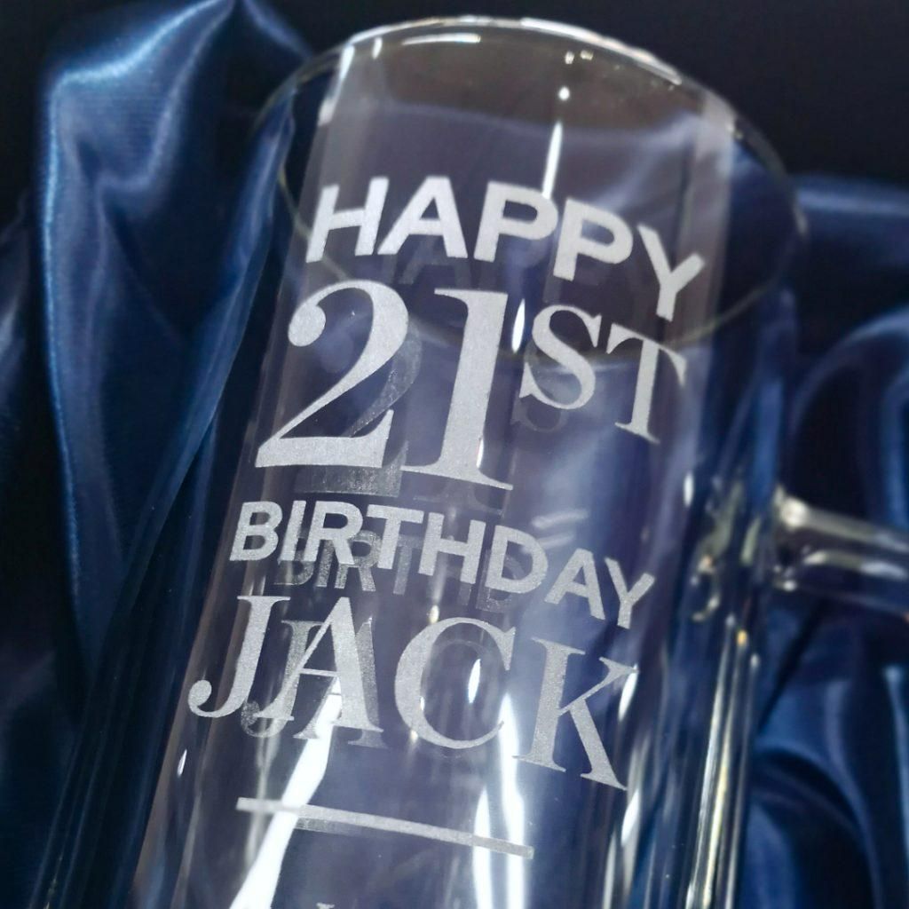 A Glass Mug That Says Happy 21st Birthday Jack — NMTG Engraving in Wollongong, NSW