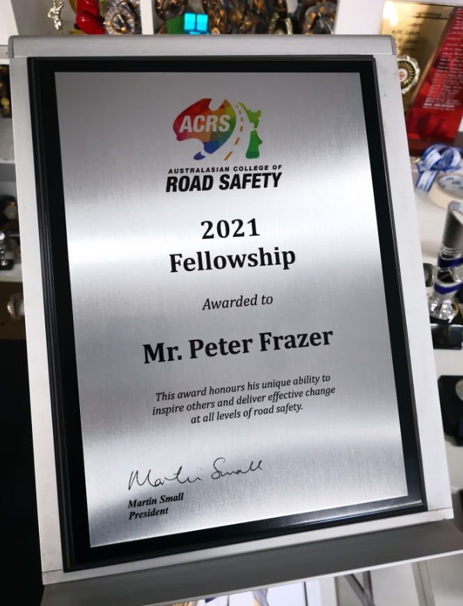 A Plaque That Says ACRS Road Safety 2021 Fellowship Award — NMTG Engraving in Wollongong, NSW