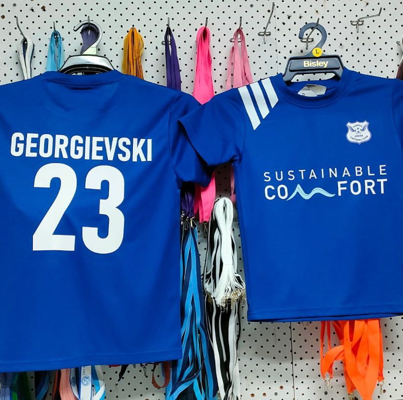 A Blue Jersey With the Name Georgievski on the Back — NMTG Engraving in Wollongong, NSW