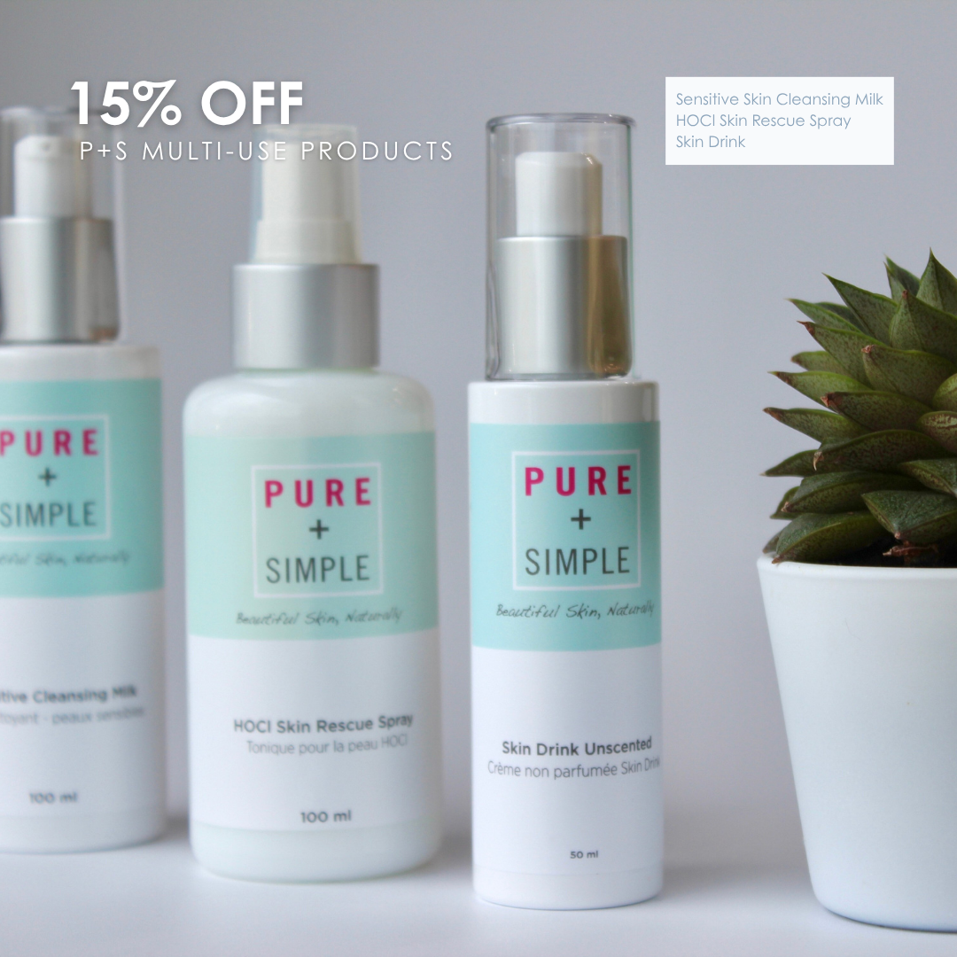 Four bottles of p + s collagen products are lined up in a row