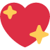 Red heart with yellow sparkles.